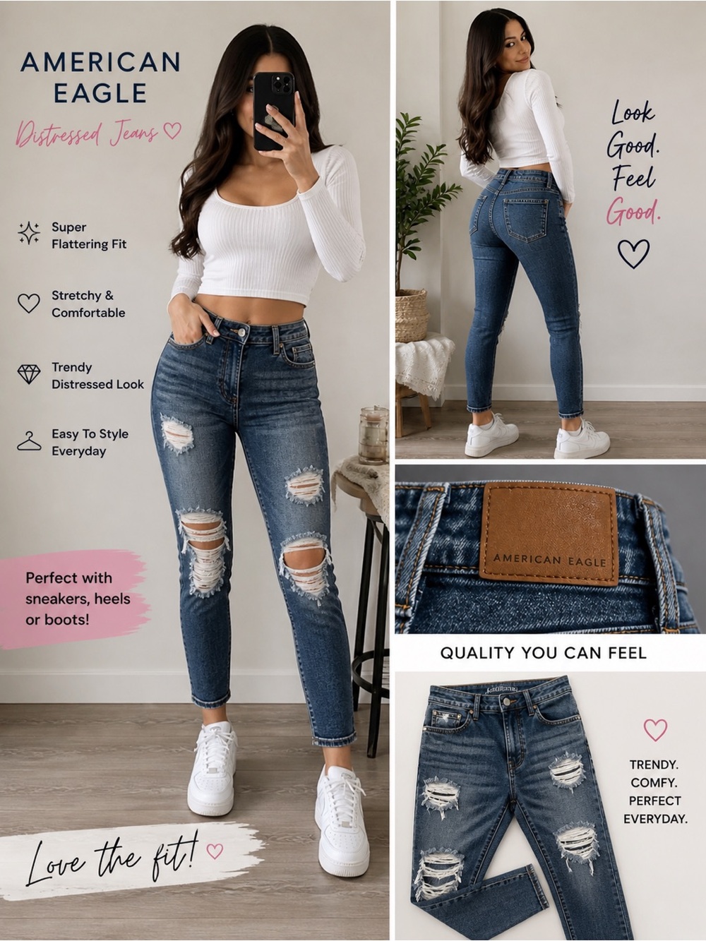 American Eagle Distressed Skinny Jeans Ripped Medium Wash Stretch Women’s